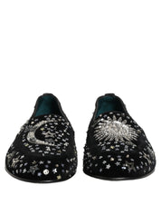 Black Crystal Embellished Dress Loafers Shoes