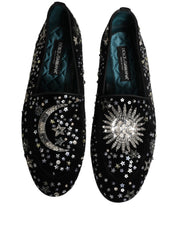 Black Crystal Embellished Dress Loafers Shoes