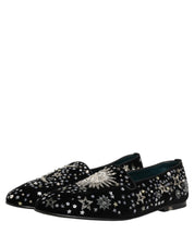 Black Crystal Embellished Dress Loafers Shoes
