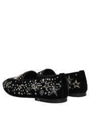 Black Crystal Embellished Dress Loafers Shoes