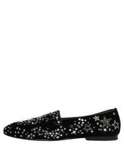 Black Crystal Embellished Dress Loafers Shoes