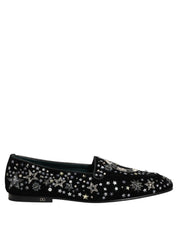 Black Crystal Embellished Dress Loafers Shoes