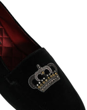 Black Crown Embellished Dress Loafers Shoes
