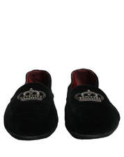 Black Crown Embellished Dress Loafers Shoes