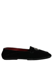 Black Crown Embellished Dress Loafers Shoes