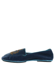 Blue Velvet Crown Embroidery Loafers Shoes