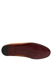 Brown Leather Logo Slip On Men Loafers Shoes