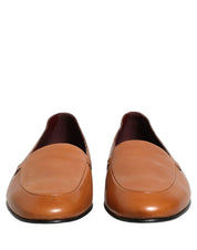 Brown Leather Logo Slip On Men Loafers Shoes