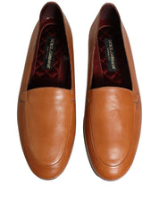Brown Leather Logo Slip On Men Loafers Shoes
