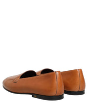 Brown Leather Logo Slip On Men Loafers Shoes