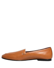 Brown Leather Logo Slip On Men Loafers Shoes
