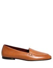 Brown Leather Logo Slip On Men Loafers Shoes