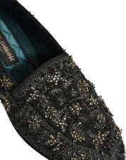 Black Rhinestone Embellished Loafers Shoes