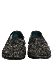 Black Rhinestone Embellished Loafers Shoes