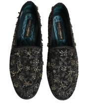 Black Rhinestone Embellished Loafers Shoes
