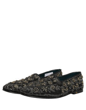 Black Rhinestone Embellished Loafers Shoes