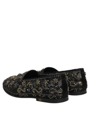 Black Rhinestone Embellished Loafers Shoes