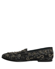 Black Rhinestone Embellished Loafers Shoes