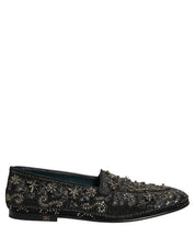 Black Rhinestone Embellished Loafers Shoes