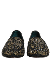 Black Gold Embellished Dress Loafers Shoes