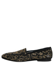 Black Gold Embellished Dress Loafers Shoes