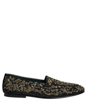 Black Gold Embellished Dress Loafers Shoes
