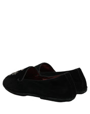 Black Velvet Crown Embroidery Loafers Shoes