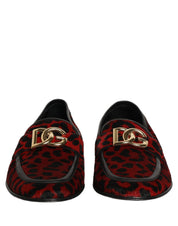 Red Leopard Print Pony Hair Dress Loafers Shoes