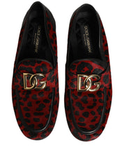 Red Leopard Print Pony Hair Dress Loafers Shoes