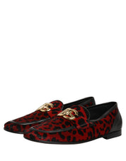 Red Leopard Print Pony Hair Dress Loafers Shoes