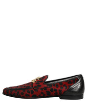 Red Leopard Print Pony Hair Dress Loafers Shoes