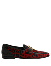 Dolce & Gabbana Red Leopard Print Pony Hair Dress Loafers Shoes