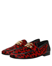 Red Leopard Print Pony Hair Dress Loafers Shoes