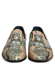 Beige Sequin Embroidery Dress Loafers Shoes