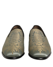 Gold Floral Jacquard Slip On Loafers Shoes
