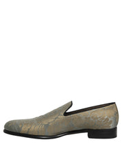 Gold Floral Jacquard Slip On Loafers Shoes