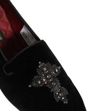 Black Suede Embellished Dress Loafers Shoes
