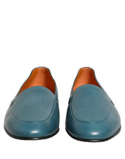 Blue Leather Logo Slip On Men Loafers Shoes