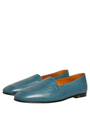 Blue Leather Logo Slip On Men Loafers Shoes