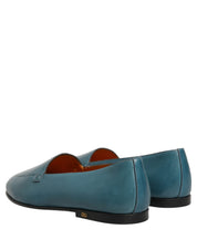 Blue Leather Logo Slip On Men Loafers Shoes