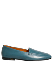 Blue Leather Logo Slip On Men Loafers Shoes