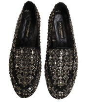 Black Crystal Embellished Dress Loafers Shoes