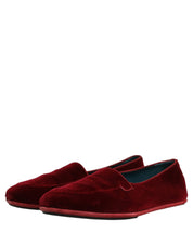 Maroon Velvet Slip On Men Flats Loafers Shoes