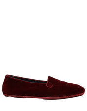Maroon Velvet Slip On Men Flats Loafers Shoes