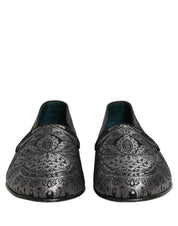 Silver Jacquard Leather Slip On Loafers Shoes