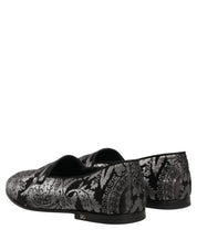 Silver Jacquard Leather Slip On Loafers Shoes