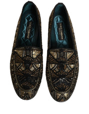 Black Gold Embellished Slip On Loafers Shoes