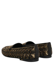 Black Gold Embellished Slip On Loafers Shoes