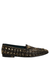 Dolce & Gabbana Black Gold Embellished Slip On Loafers Shoes