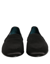 Black Satin Logo Slip On Flats Loafers Shoes